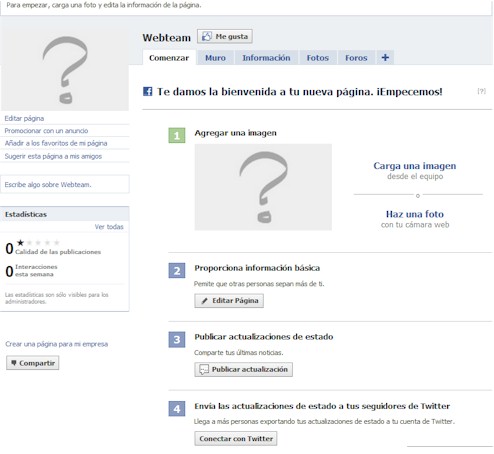 Configurar página de Facebook